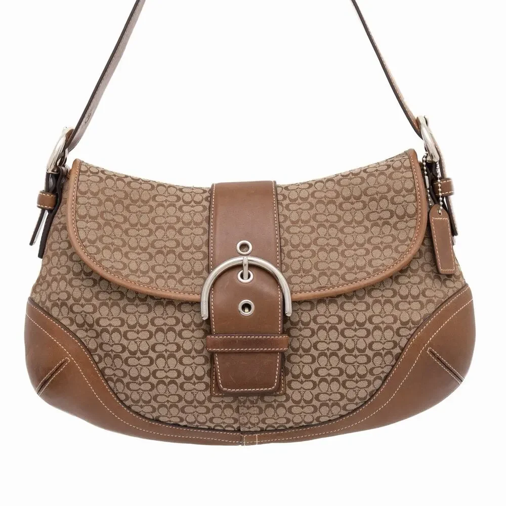 COACH 6808 Y2K Soho Brown Signature Leather Canvas Buckle Hobo Shoulder Bag RARE